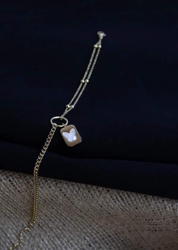 Butterfly square pendant anklet