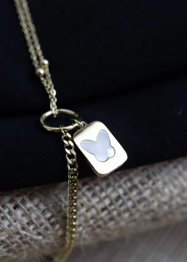Butterfly square pendant anklet