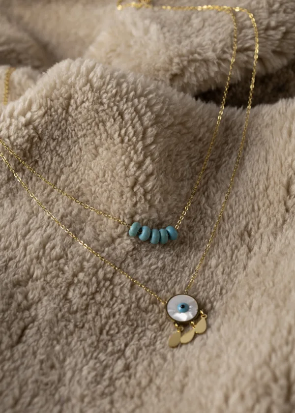 Durin chain with blue beads and a circular eye pendant