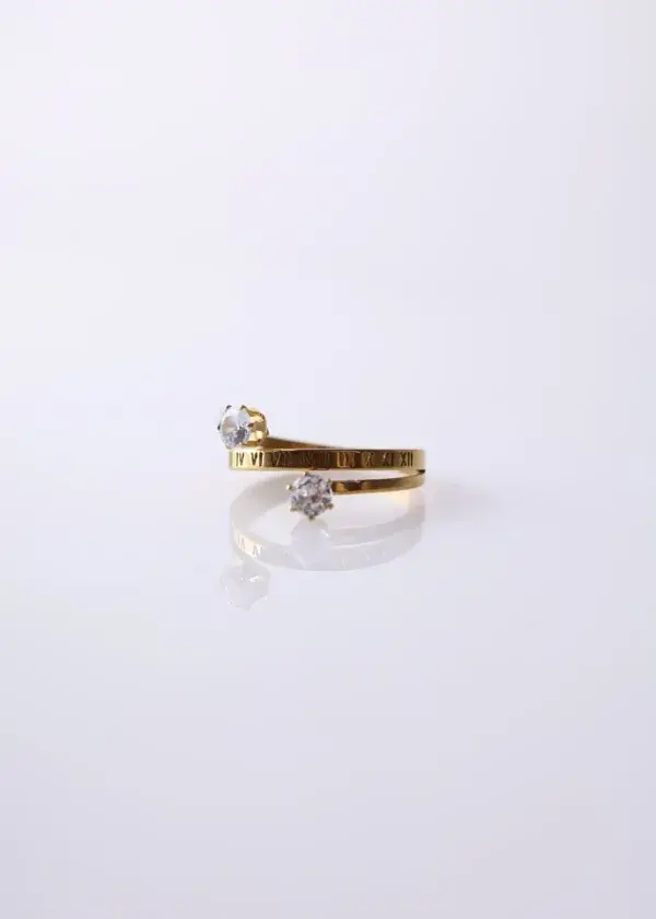 Open ring with Latin numbers and two zirconium lobes