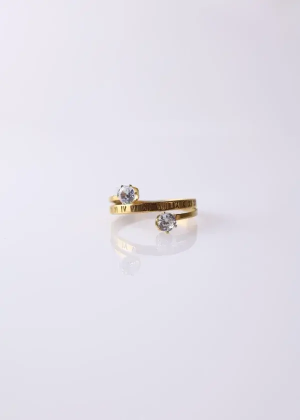 Open ring with Latin numbers and two zirconium lobes